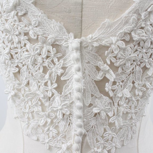 Wedding Dress Vintage 70s 4 6 Floral Lace Princess Gown White Boho Full A-line - Picture 4 of 14